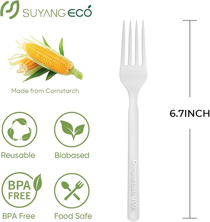 300 Count Compostable Forks Heavy Duty Disposable Forks