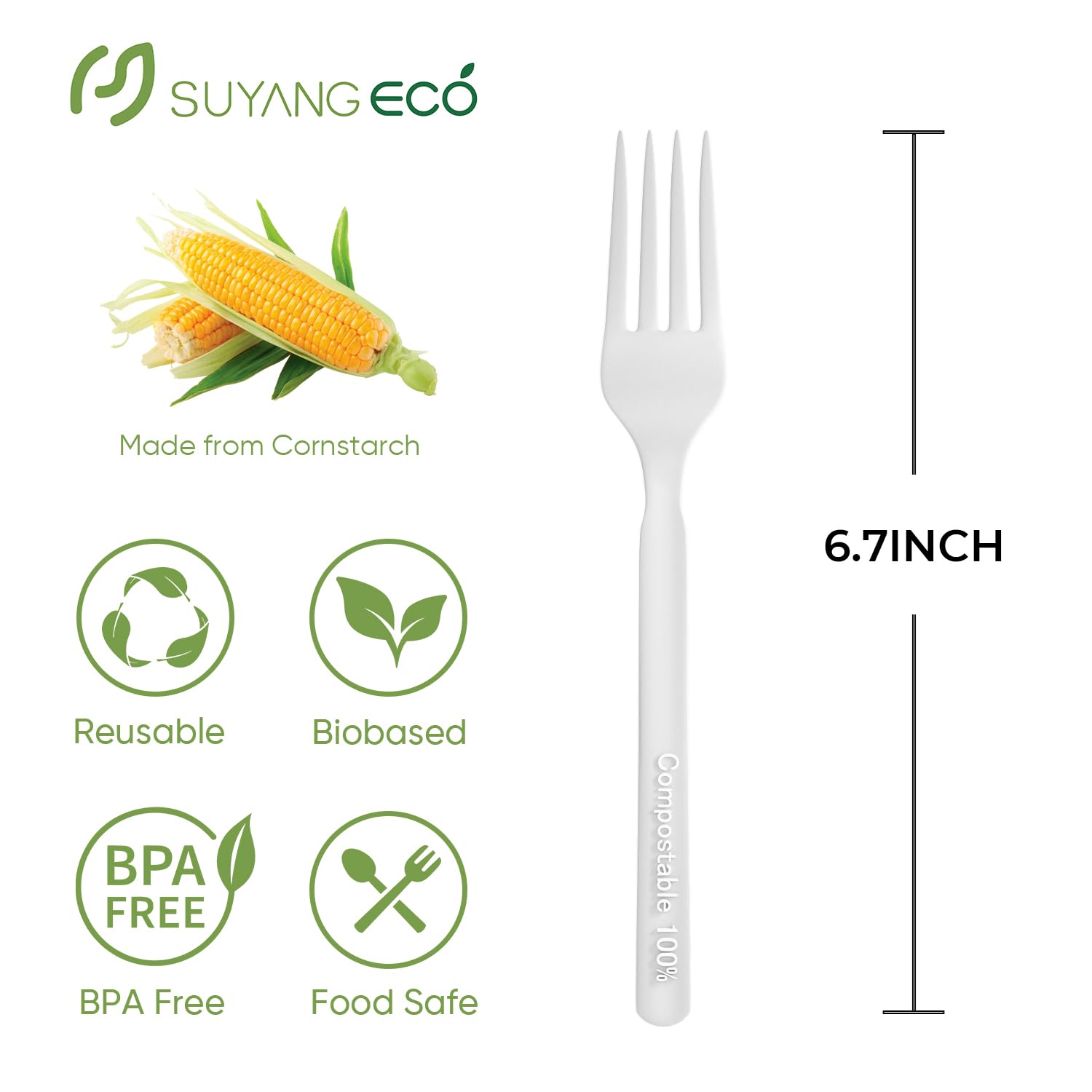 SUYANGECO Compostable Forks 100 Count Heavy Duty Disposable Forks