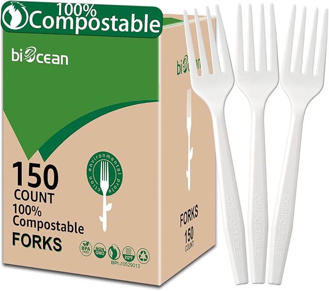 BIOCEAN 100% Compostable No Plastic Knives Forks Spoons Utensils, The Heavyweight Heavy Duty Flatware is Eco Friendly Products for Lounge Party Wedding BBQ Picnic Camping.