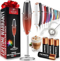 Zulay Kitchen Powerful Milk Frother Wand With Duracell Batteries - Ultra Fast Handheld Drink Mixer - Electric Whisk Foam Maker for Coffee, Lattes, Cappuccino & Matcha - Z1 Motor - Black & Red