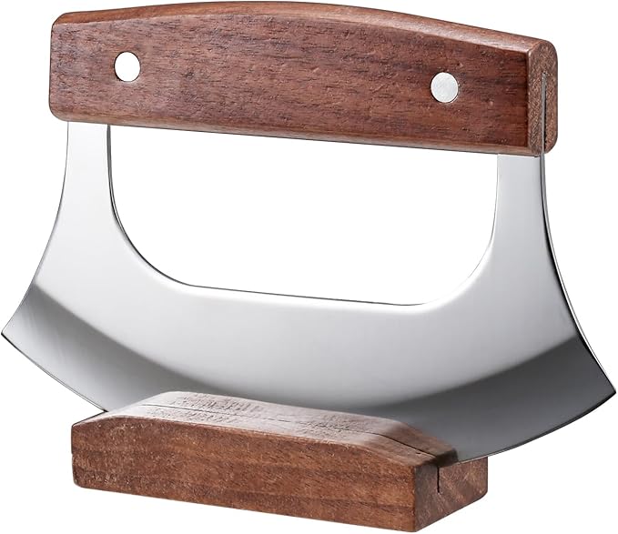 Coowolf Ulu Knife with Stand for Cutter Pizza Meat Vegetables Herb Salad