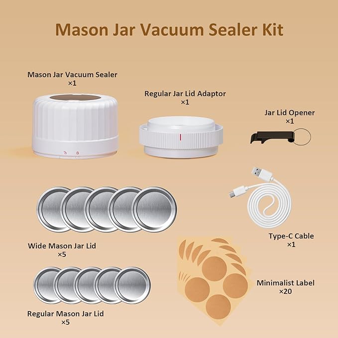 HTPOW Automatic Mason Jar Vacuum Sealer, One-Touch for Food Storage
