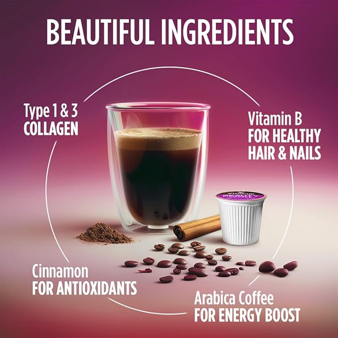 VitaCup Beauty Collagen Medium Dark Roast Coffee Pods, 64ct