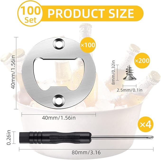 Ohiyoo 100 Set DIY Bottle Opener Hardware - Stainless Steel Metal Bottle Opener Insert Kits (Silver, 100 Set)