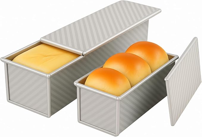 Logario 2-pack Pullman Loaf Pan with Lid (13x5 & 8.4x4.8 inch) - Nonstick Aluminum Steel Bread Pan Set, Vented Bottom for Even baking, PFOA & PTFE free, for Sandwich Bread, Sourdough, Toast & Shokupan