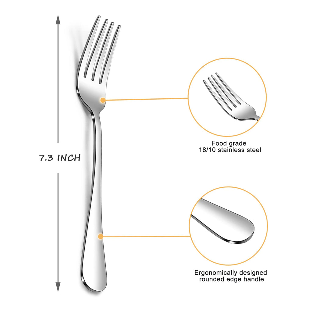SANTUO Salad Forks Set - 12 Piece Stainless Steel Silverware Forks with Long Handle Use for Home, Restaurant or Camping - Silver 7.3 Inches