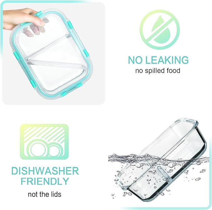 M MCIRCO 5 Pack,36 oz, 2 Compartments Glass Meal Prep Containers with Lids
