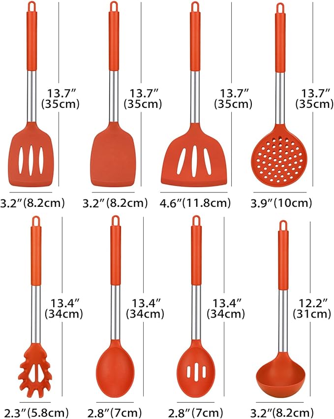 Silicone Cooking Utensils Set, 8 Pcs Kitchen Utensils with Holder, Red
