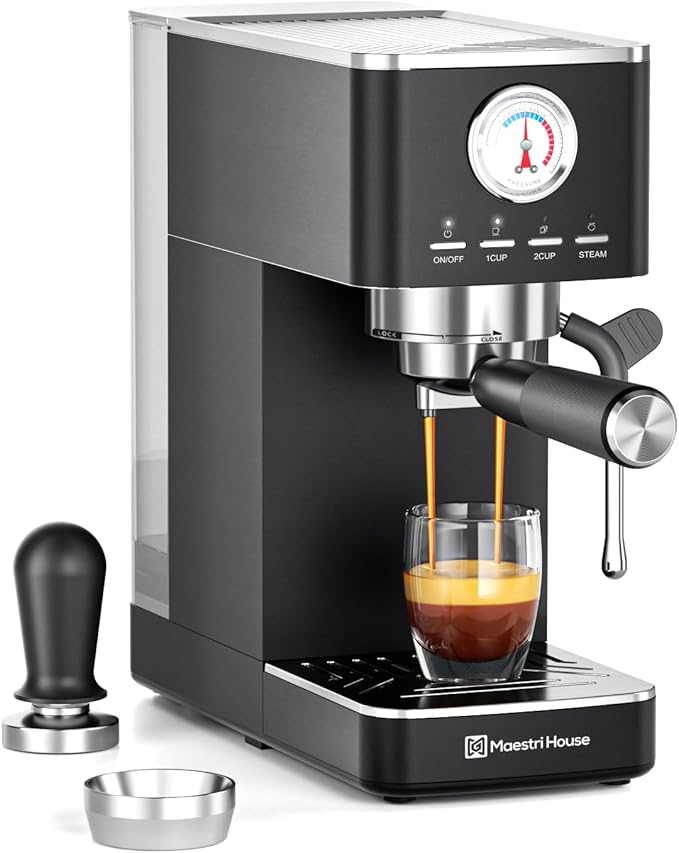 Maestri House Slim Espresso Machine with Milk Frother, 20 Bar Italian Pump
