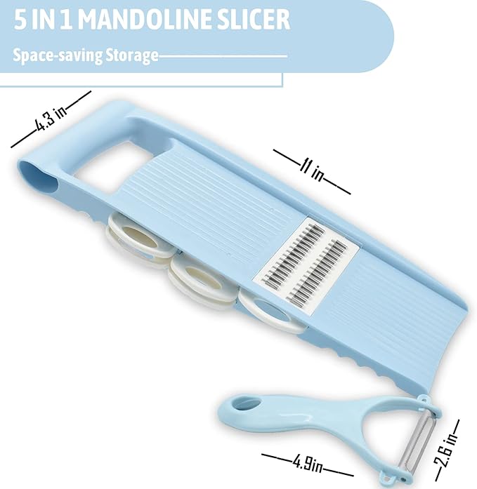 NACOLUS Handheld Mandoline Slicer for Kitchen, Vegetable Slicer Multi Blade Potato Chip, Veggie shredder, Vegetable Cutter, Julienne Shredder and peeler For Small Job In Kitchen Blue