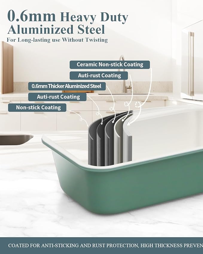 Ymiton Ceramic Nonstick Baking Pans Set, Non Toxic 33 PCS Stackable Bakeware Sets, 550°F Oven Safe Baking Sheet & Pans, Warp-Free, Dishwasher Safe, PTFE/PFOA/PFOS-Free (Green)