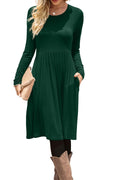 DB MOON Women Casual Long Sleeve Dresses Empire Waist Loose Dress with Pockets (Army Green, 2XL)