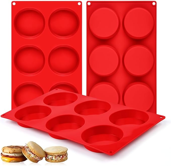 CAKETIME Muffin Top Pan, Silicone Egg Molds for Breakfast Sandwiches 3 Inch Round Silicone Baking Molds for Baking English Muffins, Whoopie Pies, Corn Bread, Egg Bites, Cookie, Tarts 3 Pack