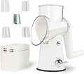 Rotary Cheese Grater with Handle - Vegetable Shredder with 5 Blades & Strong Suction Base, Round Slicer & Food Chopper for Kitchen (White)