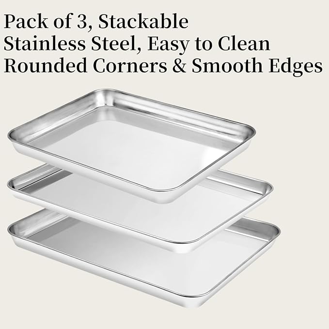 Baking Sheet Set of 3, Stainless Steel Baking Pans, 12/16/17.5 Inch