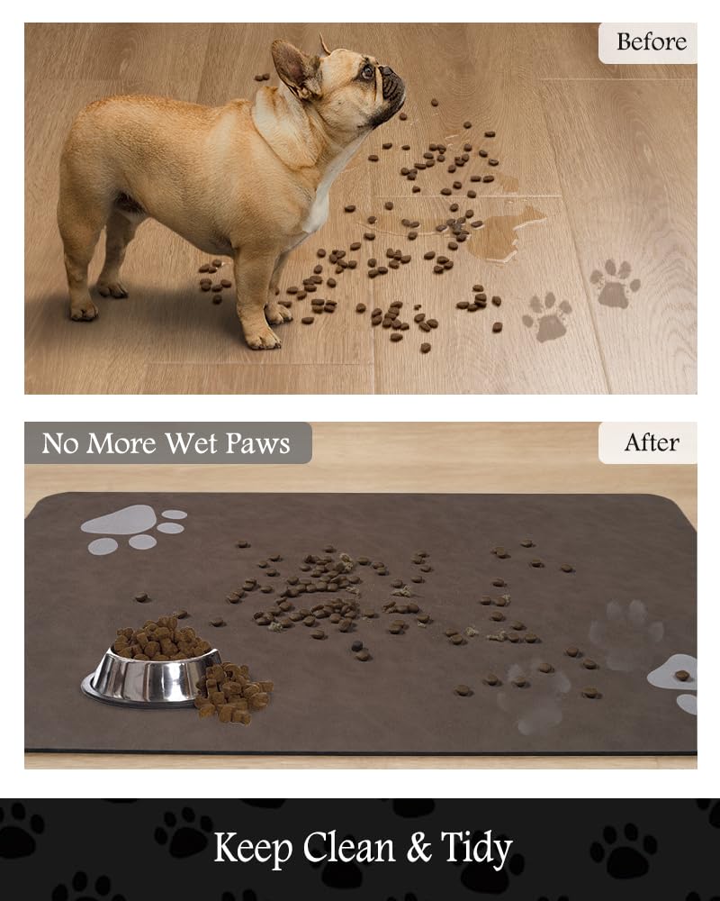 Pet Feeding Mat-Absorbent Dog Mat for Food and Water Bowl-No Stains Quick Dry Water Dispenser Mat-Dog Accessories Pet Supplies-Bowl for Messy Drinkers（Brown,12"x19"