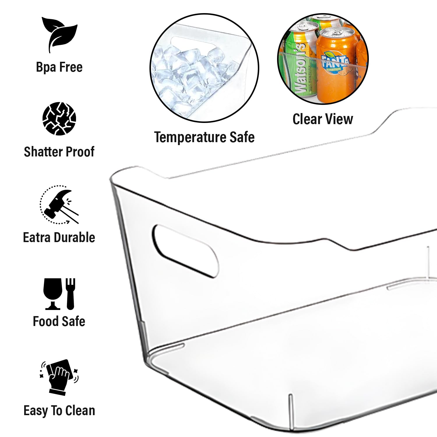 Clear Plastic Storage Bins, Pantry Organizers and Storage Containers, Large Fridge Organizer Bins, Home Kitchen Cabinet Organizer, Medicine Cabinet Bin for Organizing Freezer Closet