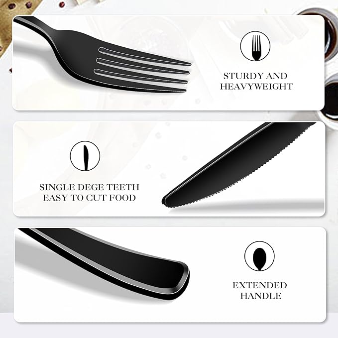 300 Pack Black Disposable Plastic Silverware Heavy Duty