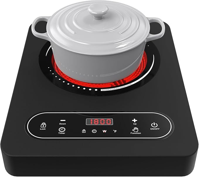 Electric Cooktop 1800W, Single Burner Portable Electric Stove 110V with LED Touch Screen 10 Power Levels, Hot Plate with Child Safety Lock, Timer and Overheat protection, Compatible with All Cookware