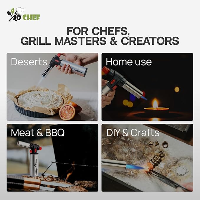Jo Chef Kitchen Torch, Refillable Butane Torch for Creme Brulee, Cooking