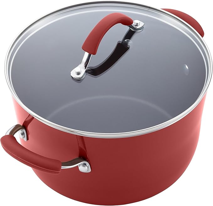 Rachael Ray Cucina Nonstick Cookware, Cranberry Red Pots and Pans Set, 12-Piece
