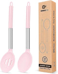 BUNDLEPRO Silicone Cooking Spoons for Non Stick Cookware, 2 Pack, Pink