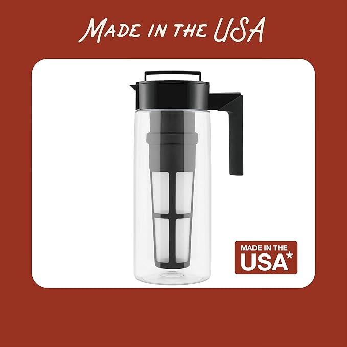 Takeya Flash Chill Iced Tea Maker - Versatile Tea Brewer for Loose/Bagged Tea - Patented Flash Chill Tech Hot/Cold Use BPA-Free Tritan Dishwasher Safe - Airtight Lid Made in USA - 2 Quart/Raspberry