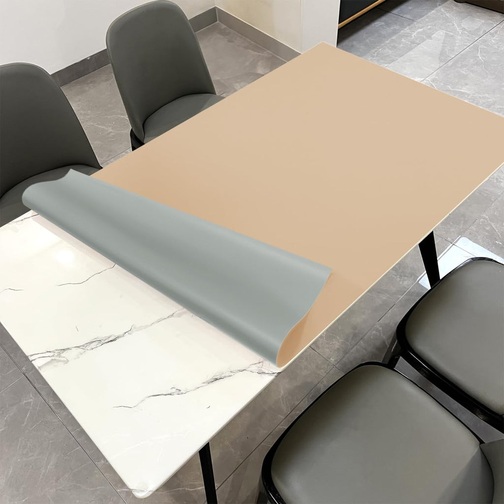 Zinkooat Faux Leather Table Cover,1.8mm Thick,42x84 Inch Table Protector,Table Protector for Dining Room Table,Dining Table Cover,Table Protector Pad.(Light Brown+Gray,42x84)
