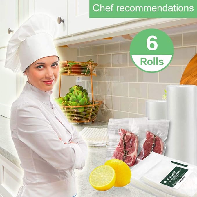 O2frepak 6RL Vacuum Sealer Bags Rolls 8"x20'(3)+11"x20'(3) for Food Storage