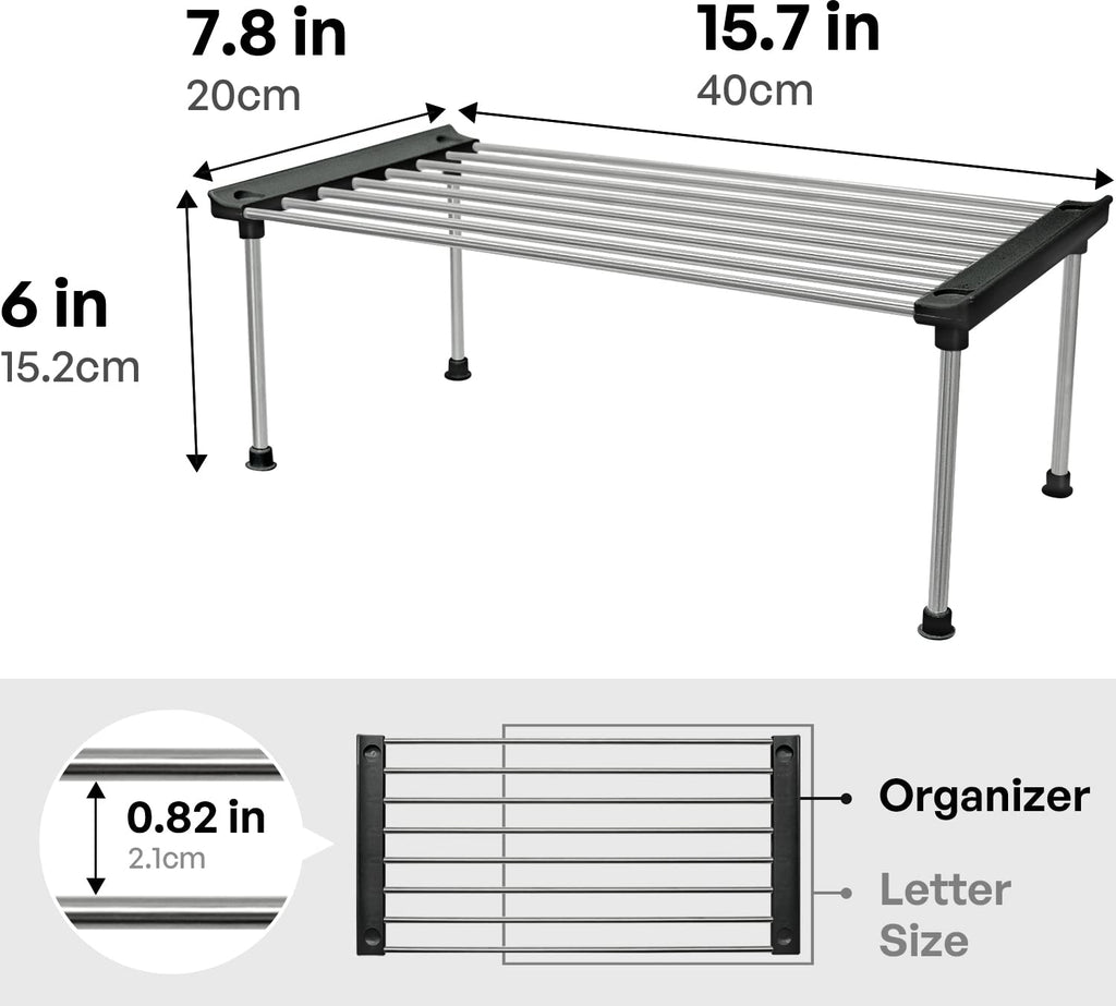 carrotez Set of 2 Stackable Cabinet Organizer Shelf 15.7 x 7.8 x 6.1 Black