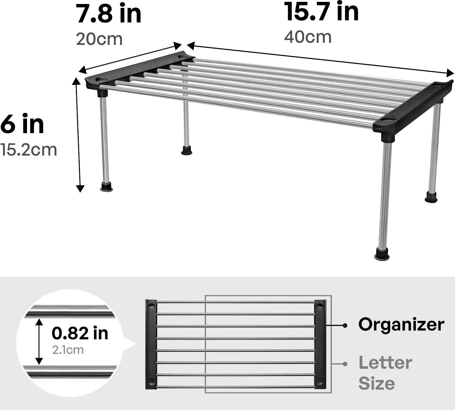 carrotez Set of 2 Stackable Cabinet Organizer Shelf 15.7 x 7.8 x 6.1 Black