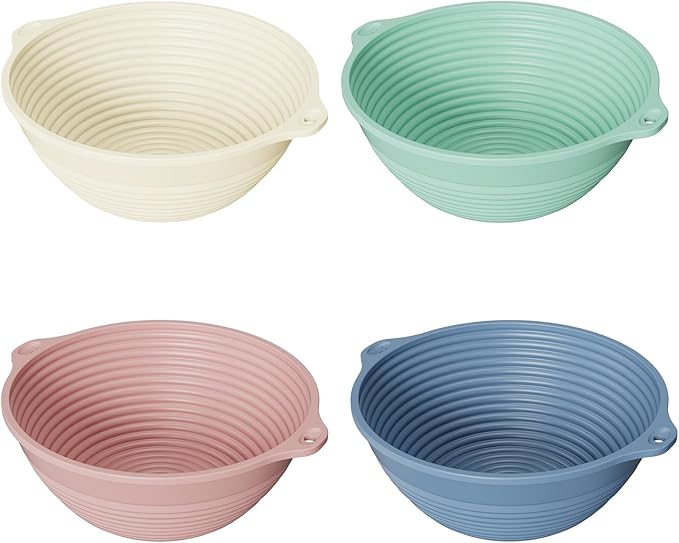 4Pcs 9" Silicone Banneton Bread Proofing Baskets with Dual Handles