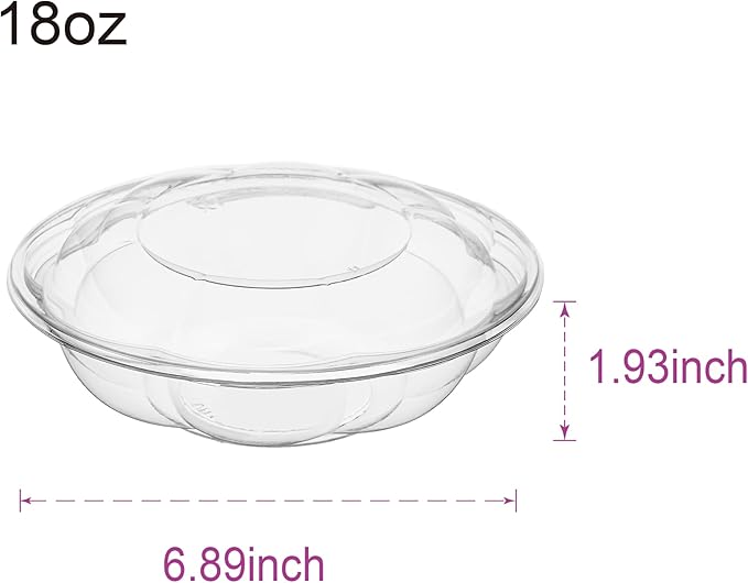 Jaluxing [18 oz. 50 Sets Clear Plastic Salad Bowls with Airtight Lids Disposable To Go Mixing Containers Serving for Fruit, Quinoa, Lunch and Meal Prep