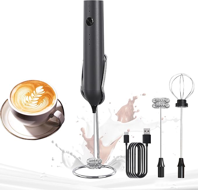 YARRAMATE Rechargeable Milk Frother, Electric Mixer with Stand