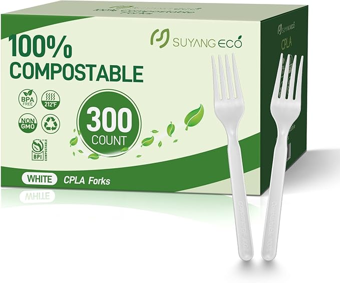 300 Count Compostable Forks Heavy Duty Disposable Forks