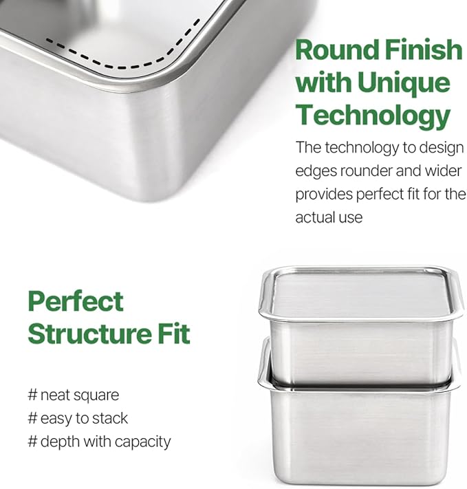 EVERSTEN CuBE High 3PCS Set Stainless Steel Food Storage Containers With Lids and 3 Net Kitchen Appliances Dishwasher Safe Premium South Korea