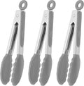 HINMAY Small Serving Tongs with Silicone Tips 7 Inch Mini Stainless Steel Food Tongs, Set of 3 (Gray)