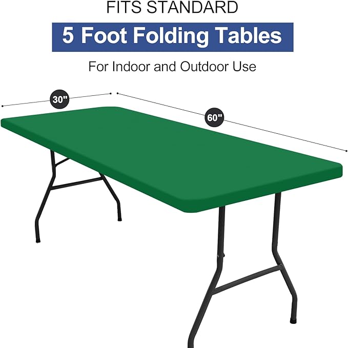 homing Rectangle Table Cloth Cover, Water-Resistant Polyester Elastic Fitted Tablecloth, Fits for 5 Foot Folding Tables, Washable Table Protector for Picnic, Camping, Outdoor (Hunter Green, 30" x 60")