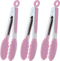 HINMAY Small Serving Tongs with Silicone Tips 7-Inch Mini Tongs, Set of 3 (Pink)
