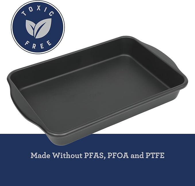 Oster Teston 13 x 9 Inch Rectangular Baking Pan, Nonstick Carbon Steel Cake Pan, Matte Black, PFAS-Free, Oven-Safe, Easy Clean Bakeware