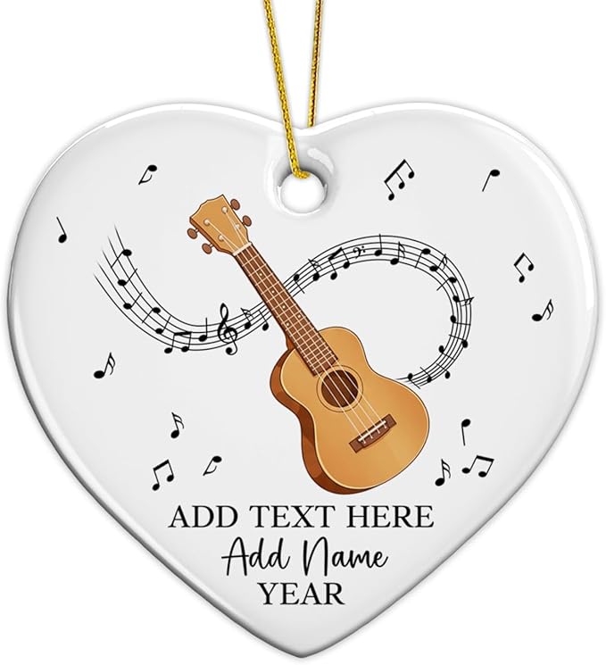 Personalized Ukulele Ceramic Ornament with Text Name Year, Customized Ukulele Instrument Christmas Ornament 2026, Musical Instrument Christmas Tree Ornaments, Gift for Men Women Music Lover