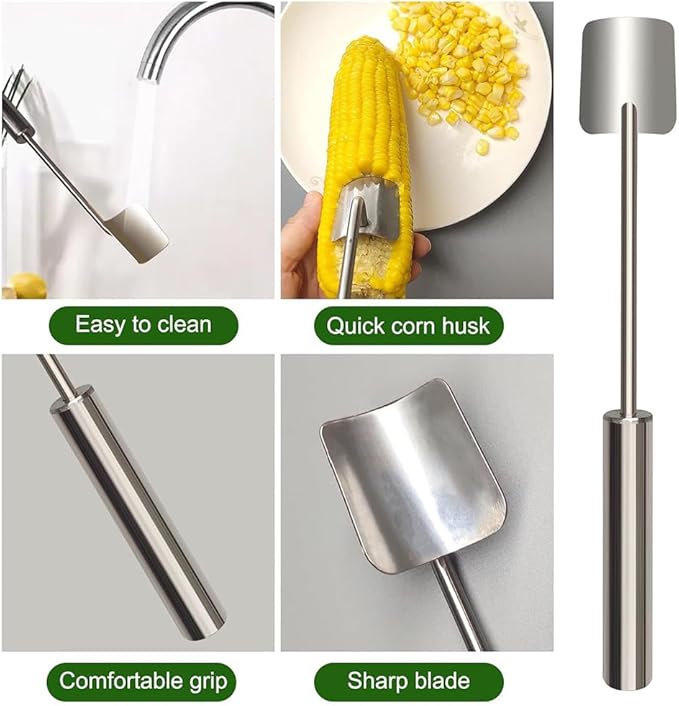 AchNau Corn Peeler for Corn on the Cob,Long Handle Stainless Steel Corn Cob Stripper Tool,Corn Kernel Remover Tool for Home Kitchen (Peeler)