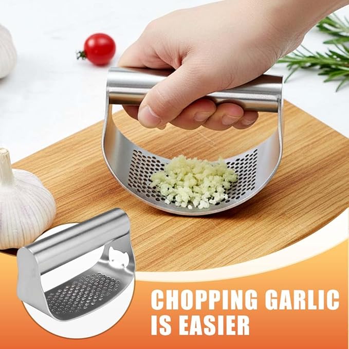 Stainless Steel Garlic Press, 2026 Upgrade Garlic Press Rocker Heavy Duty Stainless Steel Garlic Mincer, Heavy Garlic Chopper with Peeler And Cleaning Brush (With Corkscrew)