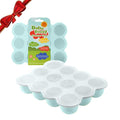 Samuelworld Baby Breast Milk and Food Storage Container, 12 Portions x 2.5oz, Stackable Food Grade Silicone Tray with Clip-On Hard Lid for Homemade Purees, Vegetables & Fruits - Teal