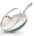 KOCH SYSTEME CS 10 Inch Ceramic Frying Pan with Lid, Non Stick Frying Pan with Stainless Steel Handle, Ceramic Skillet for Cooking, Induction Compatible Skillet, PTFE & PFOA Free, Oven Safe, Green