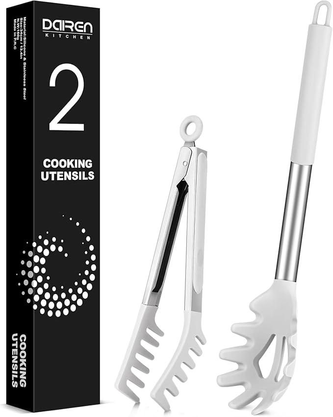 Spaghetti Spoon and Pasta Tong, 2 Pack (White)