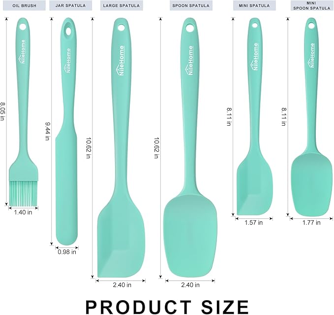 NileHome 6 Pieces Silicone Spatula Set with Silicone Brush,Turquoise