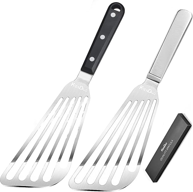 KSENDALO 2 Pack Flexible Fish Spatula Stainless Steel for Kitchen