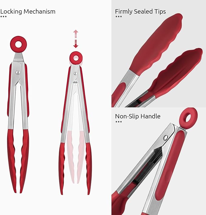 U-Taste Kitchen Tong for Cooking, 600ºF Heat-Resistant Silicone, 7in/Red