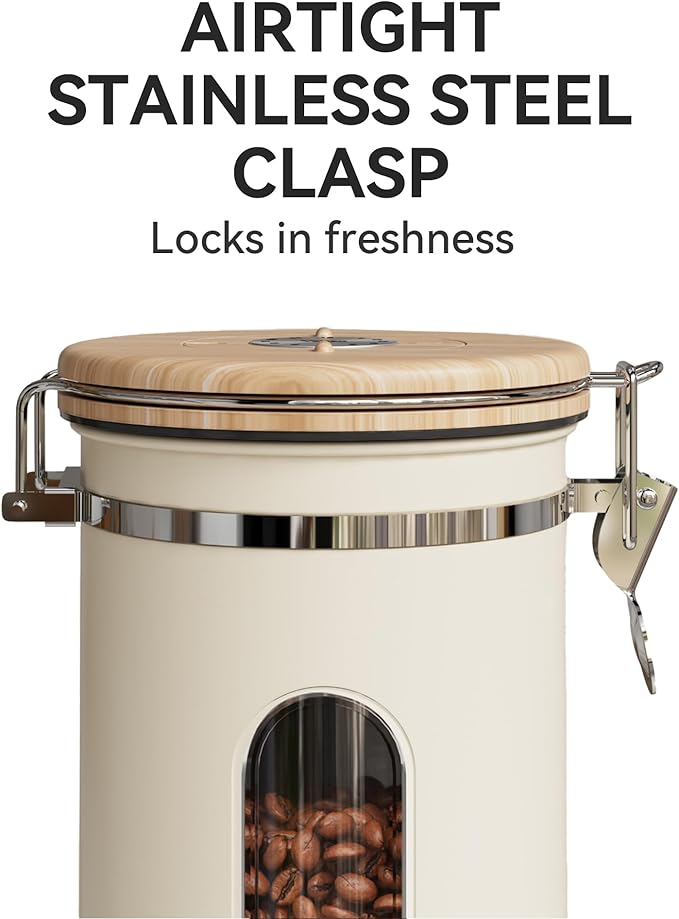 Veken Coffee Canister with Window, Airtight Stainless Steel Container, 22OZ